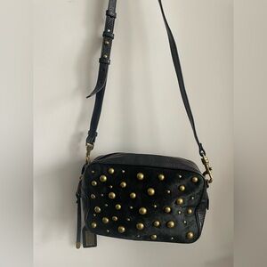 Badgely Miscka leather and pony hair gold studded crossbody camera bag